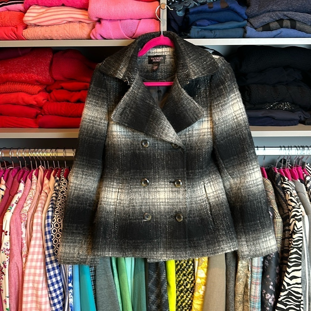 Victoria’s Secret black and white plaid peacoat size 2